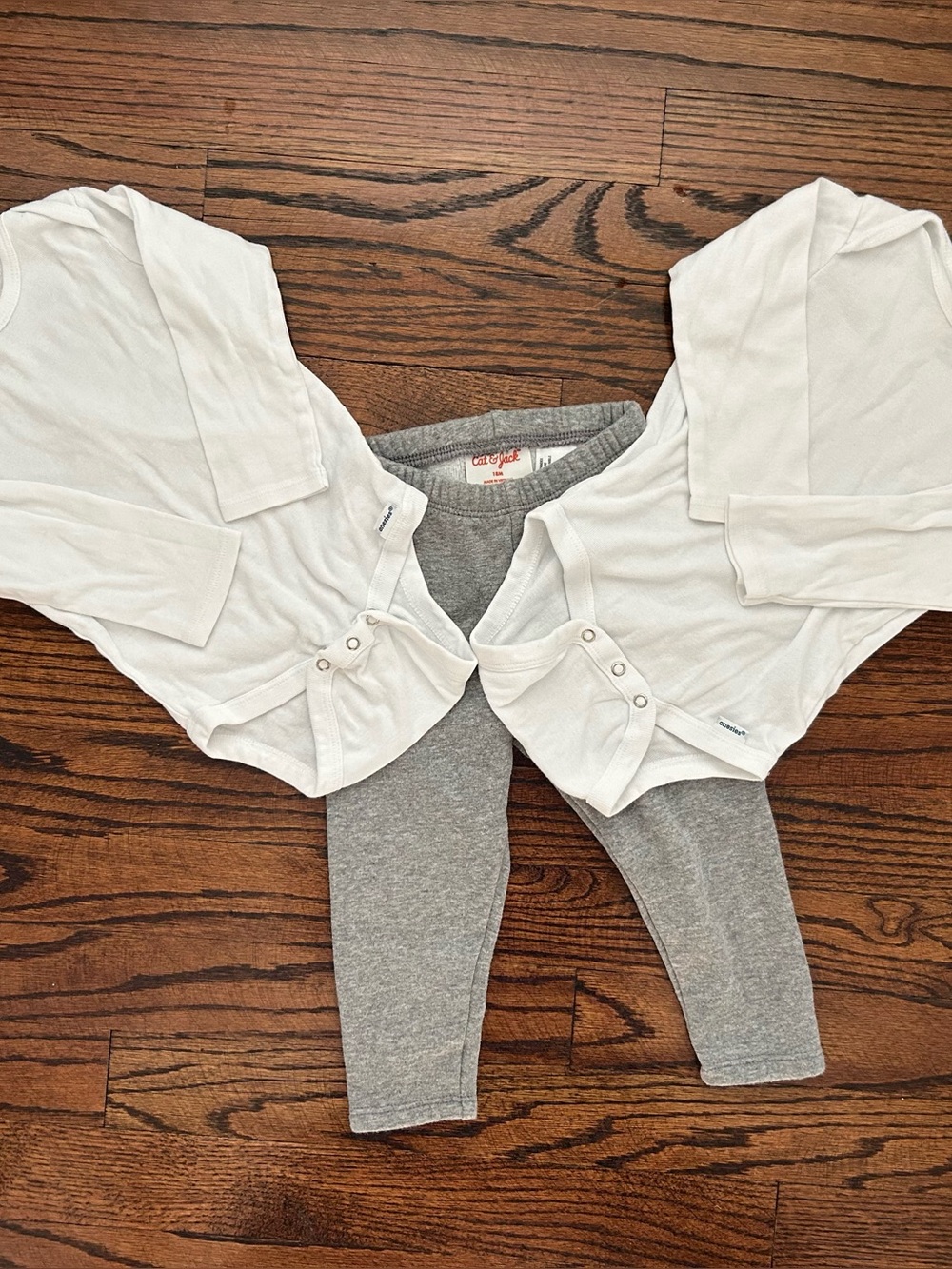 White Longe Sleeve Baby Onesies Set and Gray Fleece Leggings Size 18 Months